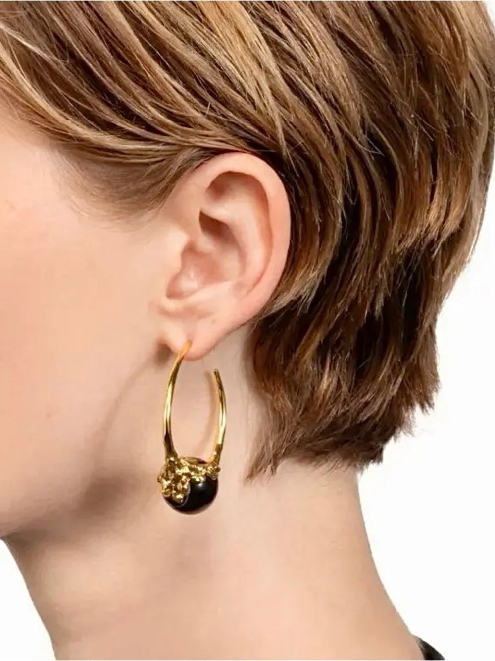 Alexis Bittar Brut Gold Capped Black Agate Hoop Earrings - Picture 5 of 5